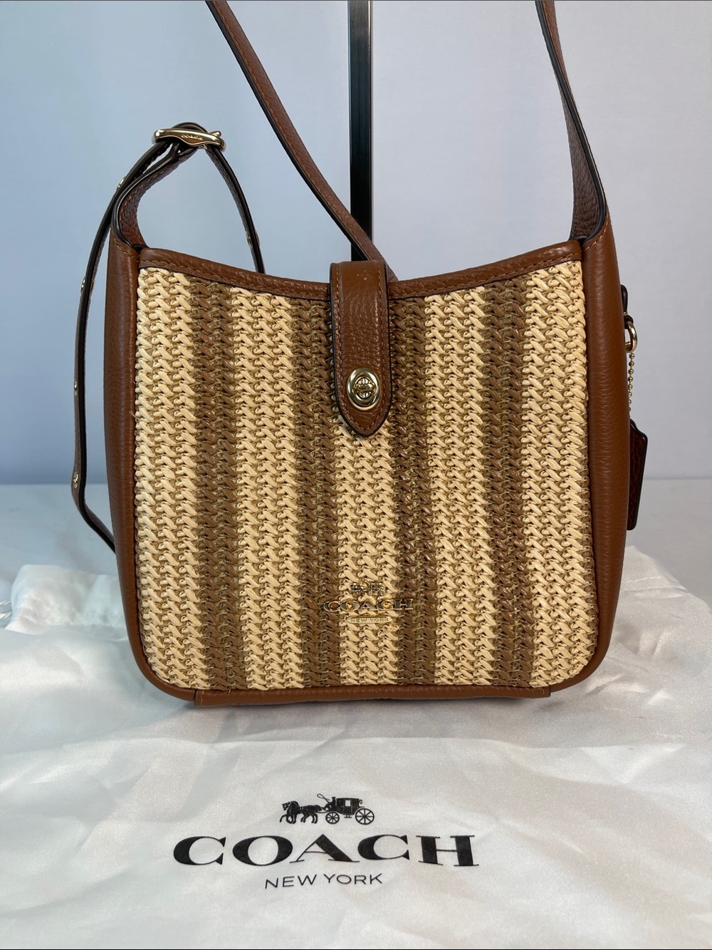 Coach Hadley Mini CB110 Woven Raffia Leather Crossbody Bag Brown